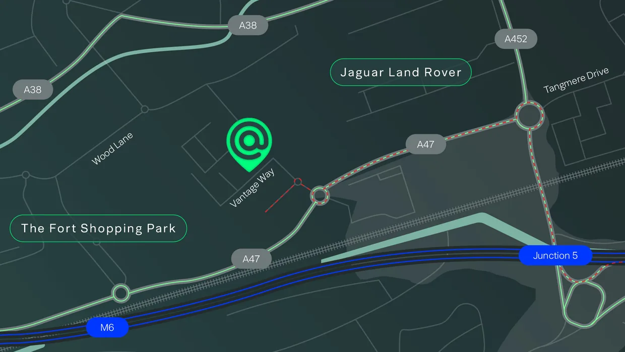 Local travel map around Vantage Park and the M6